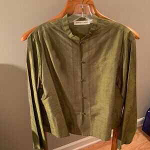 Anne Klein olive green silk top NWOT